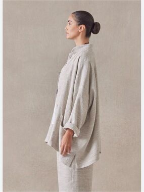 Eskandar Size 1 Jacket Light Linen Blend Open Coat Checkered Lagenlook Oversized